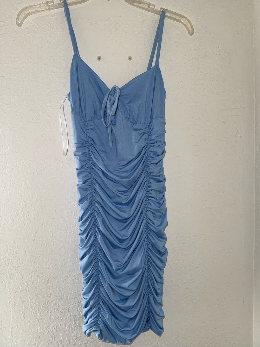 Princess Polly Sky Blue Ruched Tie-Front Mini Dress